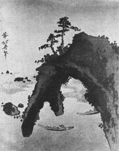 Сосна - традиционная деталь японских пейзажей. На снимке: репродукция картины «Вид с Мацусимы» К. Хокусая (1760-1849)